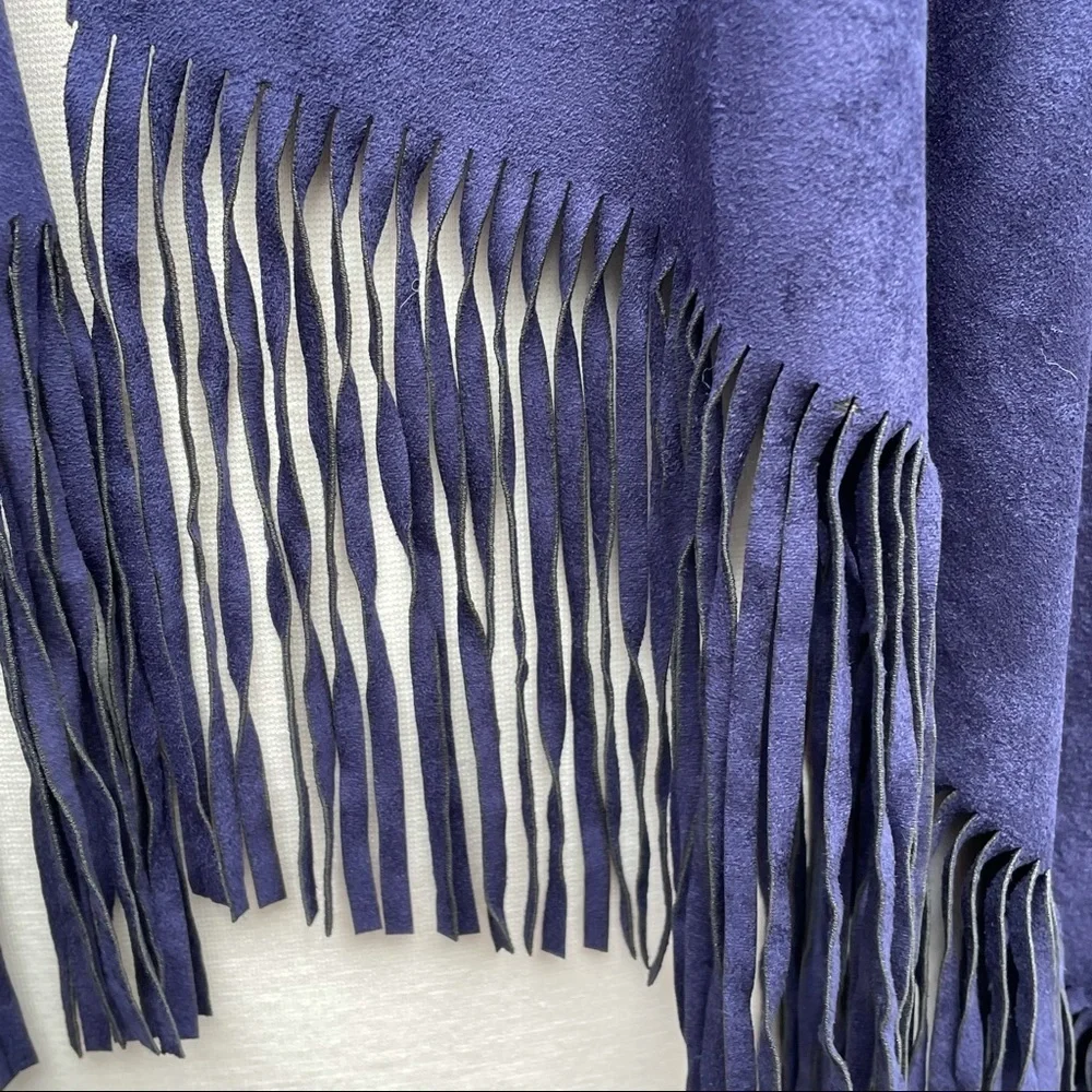 INC Suede Fringe Western Ranch Revival Boho Vest Blue Indigo New XS